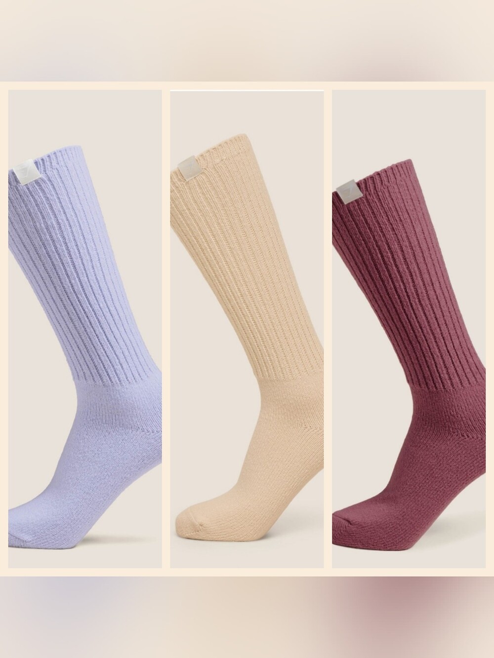 Gymshark Comfy Rest Day Socks Bundle 3 Pair Blue Beige Purple New